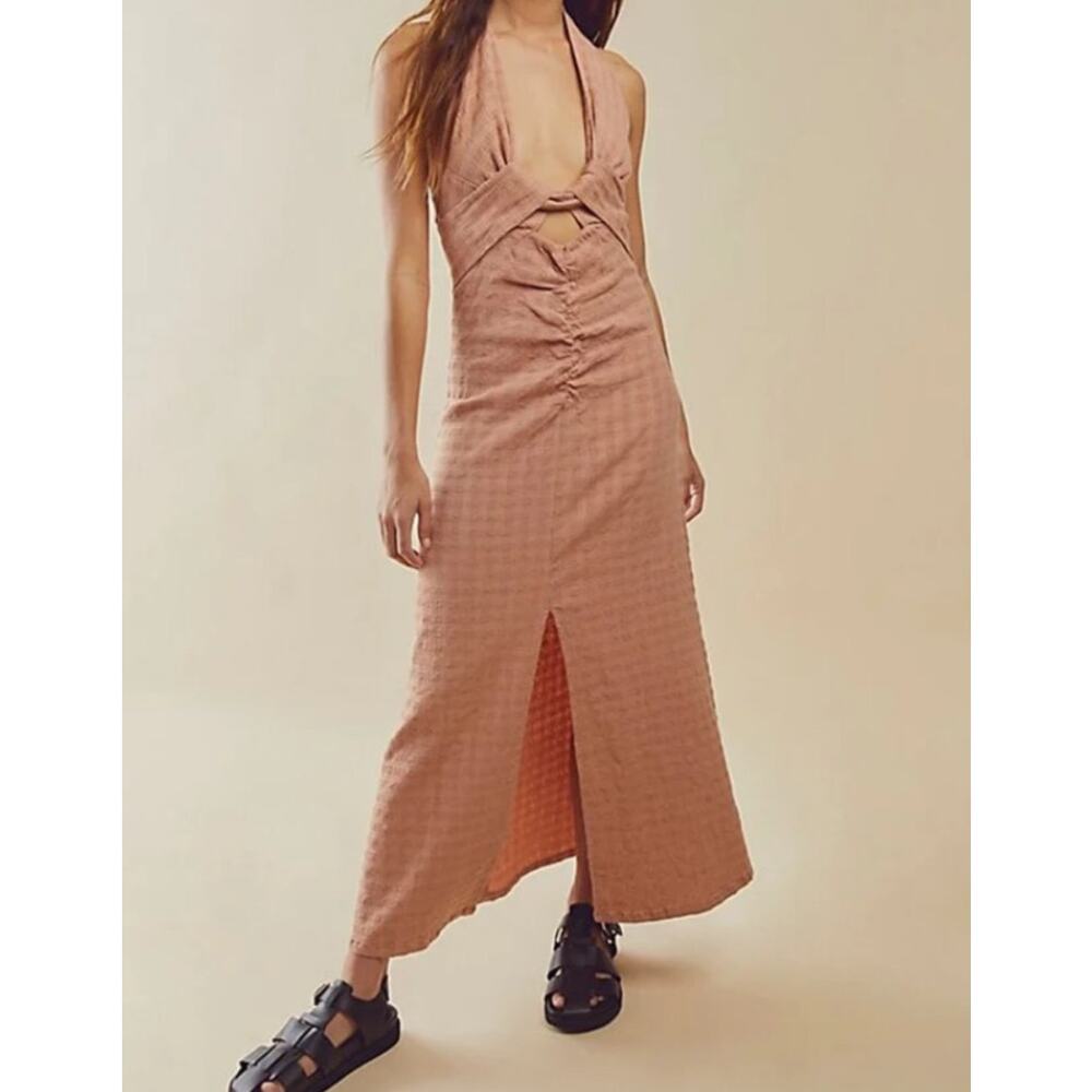 Free People Free-est Nya Maxi Halter Dress Women’s Size M Ballet Pink Taupe NWOT
